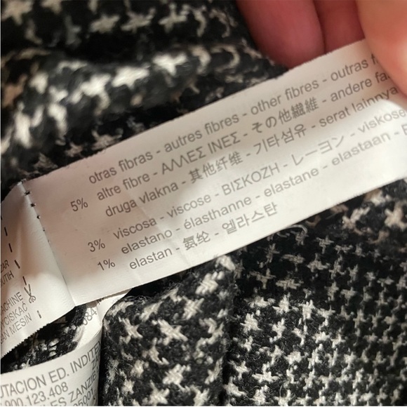 Zara Black White Tweed houndstooth Long Sleeve Blouse Medium - Picture 7 of 7